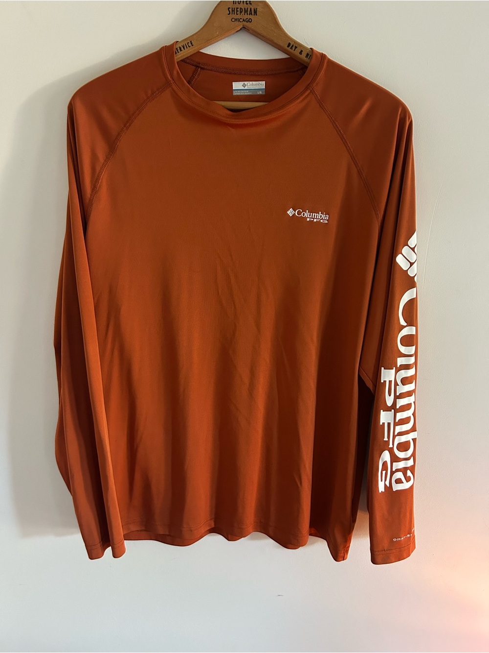 Columbia PFG Terminal Tackle Long Sleeve Shirt Mens Large Rust Burnt Orange UPF